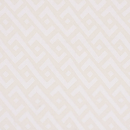 Beige wallpaper with a repeating diamond lattice pattern in off-white, subtle textured geometric design.