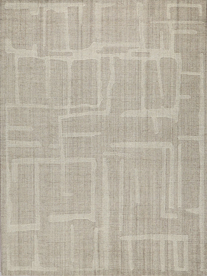 Beige & taupe abstract geometric rug with rectangular blocks; woven texture, contemporary style for living spaces.