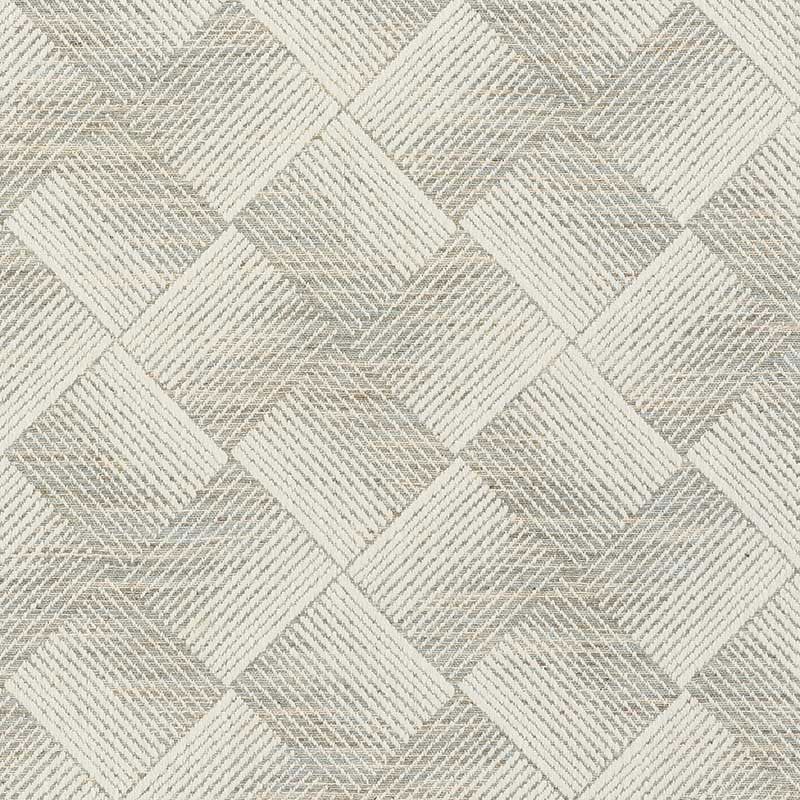 Beige woven upholstery fabric with a cream and taupe diamond checker pattern.