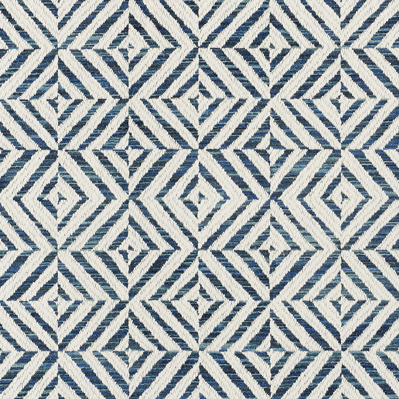 Navy & cream geometric diamond/chevron pattern on a woven textile; perfect for throws, cushions, or upholstery.