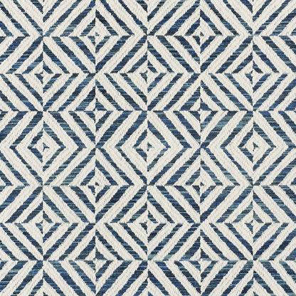 Navy & cream geometric diamond/chevron pattern on a woven textile; perfect for throws, cushions, or upholstery.