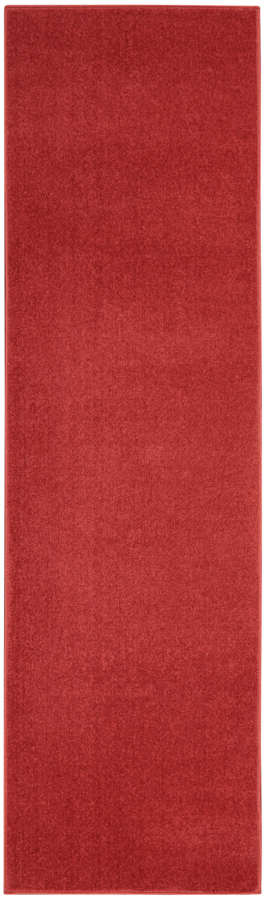 Red rectangular hallway rug runner with plush velvet-like pile.