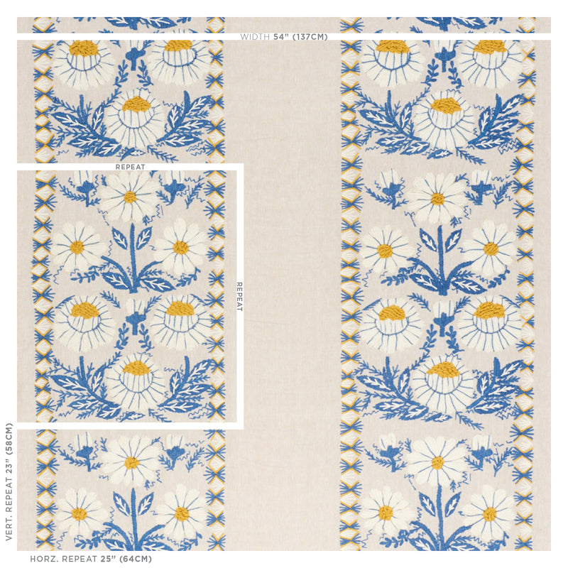 SCHUMACHER  REVISIT OF POPULAR PATTERNS MARGUERITE EMBROIDERY EMBROIDERIES EMBROIDERIES BLUE , OCHRE   - 72332