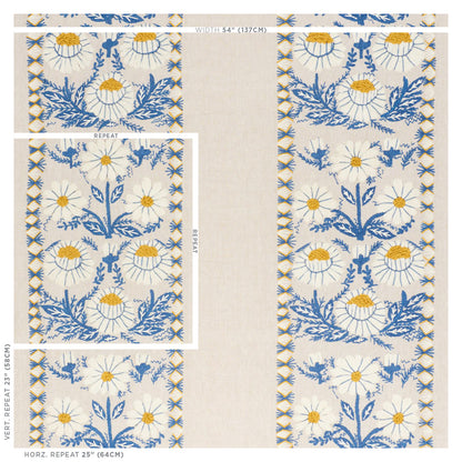 SCHUMACHER  REVISIT OF POPULAR PATTERNS MARGUERITE EMBROIDERY EMBROIDERIES EMBROIDERIES BLUE , OCHRE   - 72332