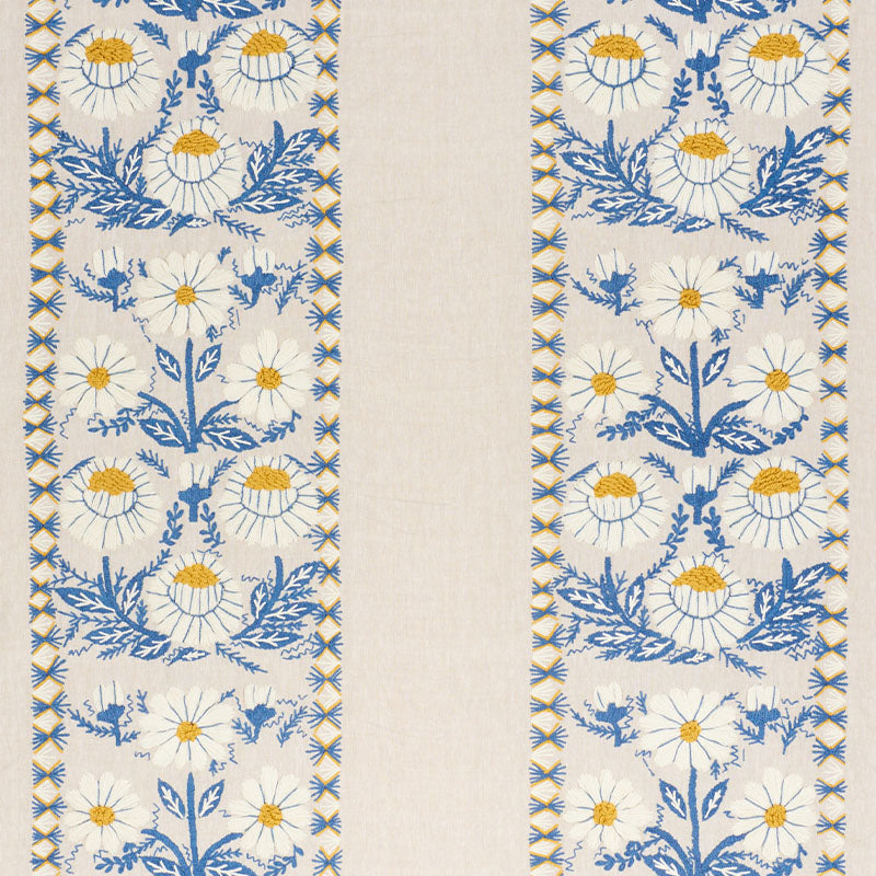 SCHUMACHER  REVISIT OF POPULAR PATTERNS MARGUERITE EMBROIDERY EMBROIDERIES EMBROIDERIES BLUE , OCHRE   - 72332