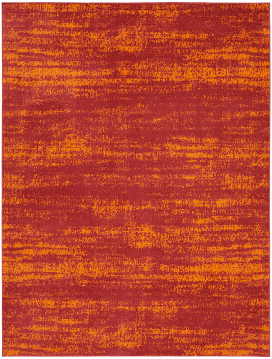 Burnt orange and burgundy textured abstract area rug for a modern living room.
