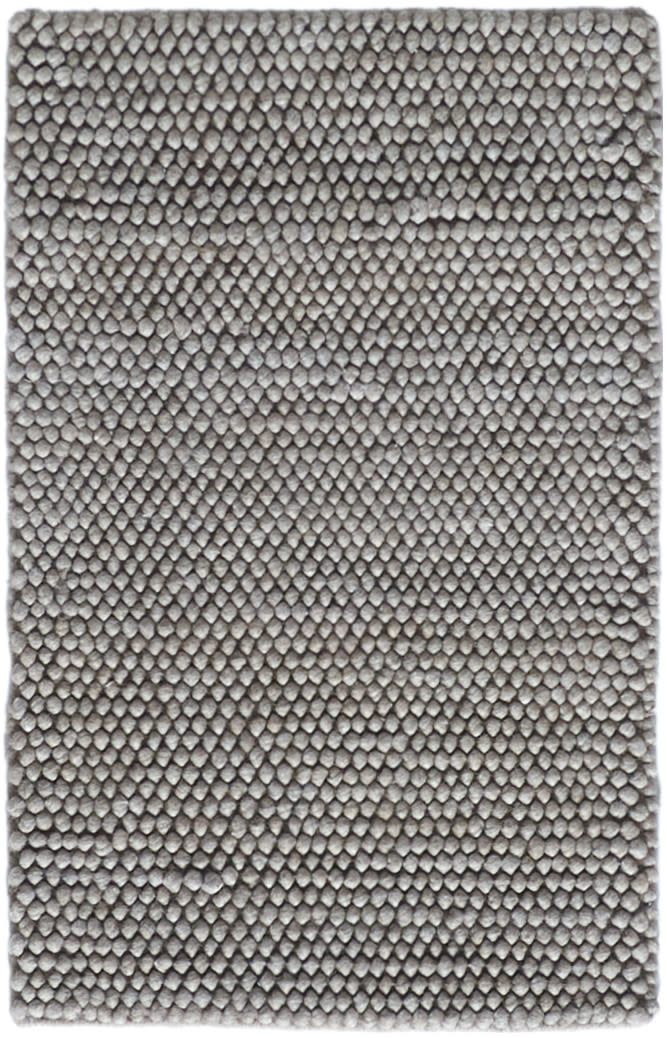 Light gray pebble-texture rug with dense looped pile; rectangular modern area rug.