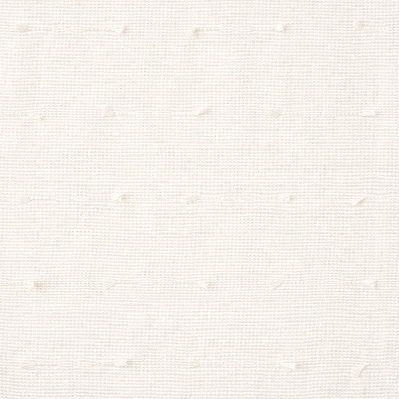 Cream woven fabric with subtle raised dots in a grid pattern; soft texture for upholstery or drapery.