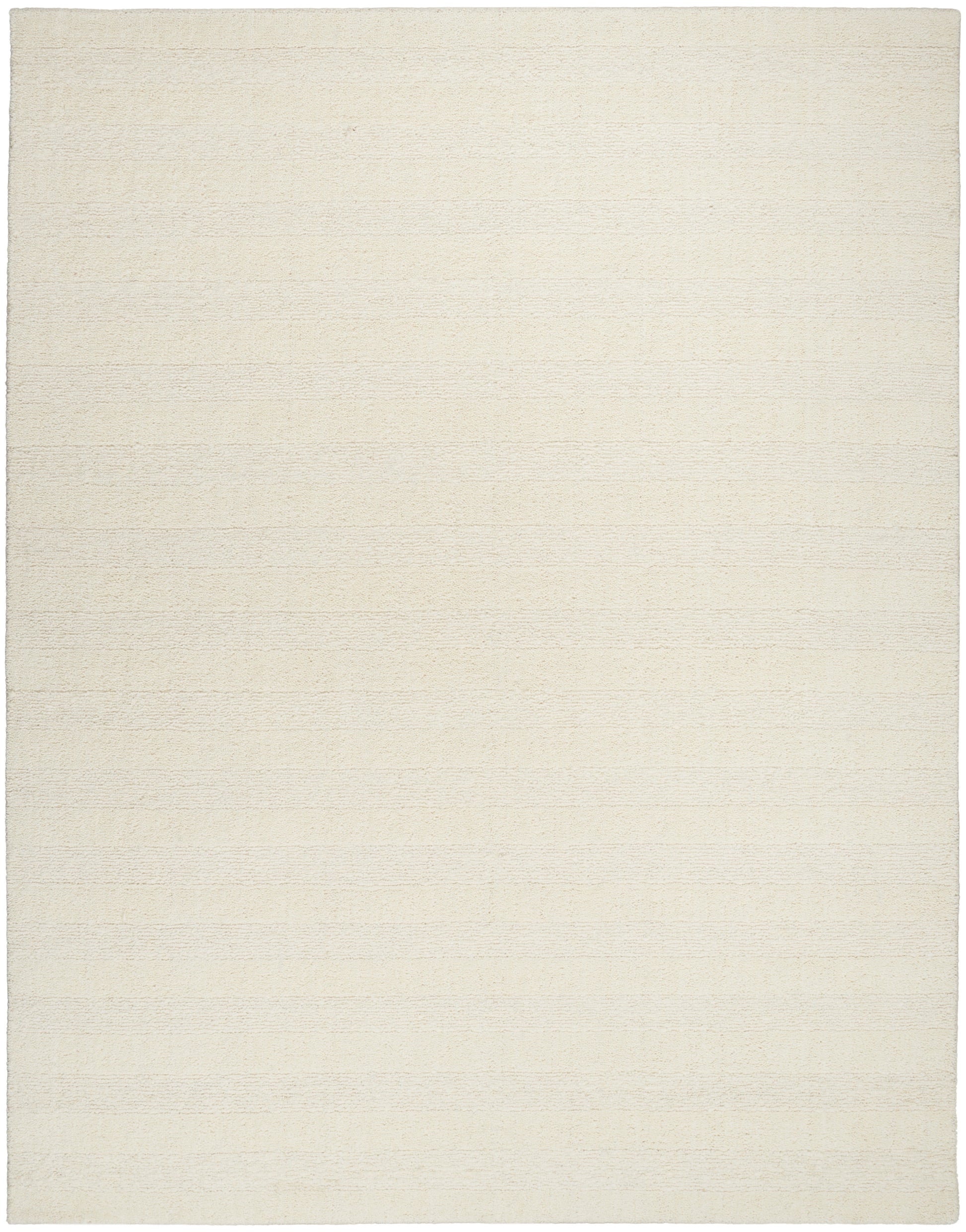 Cream area rug with subtle horizontal stripes and soft textured weave.