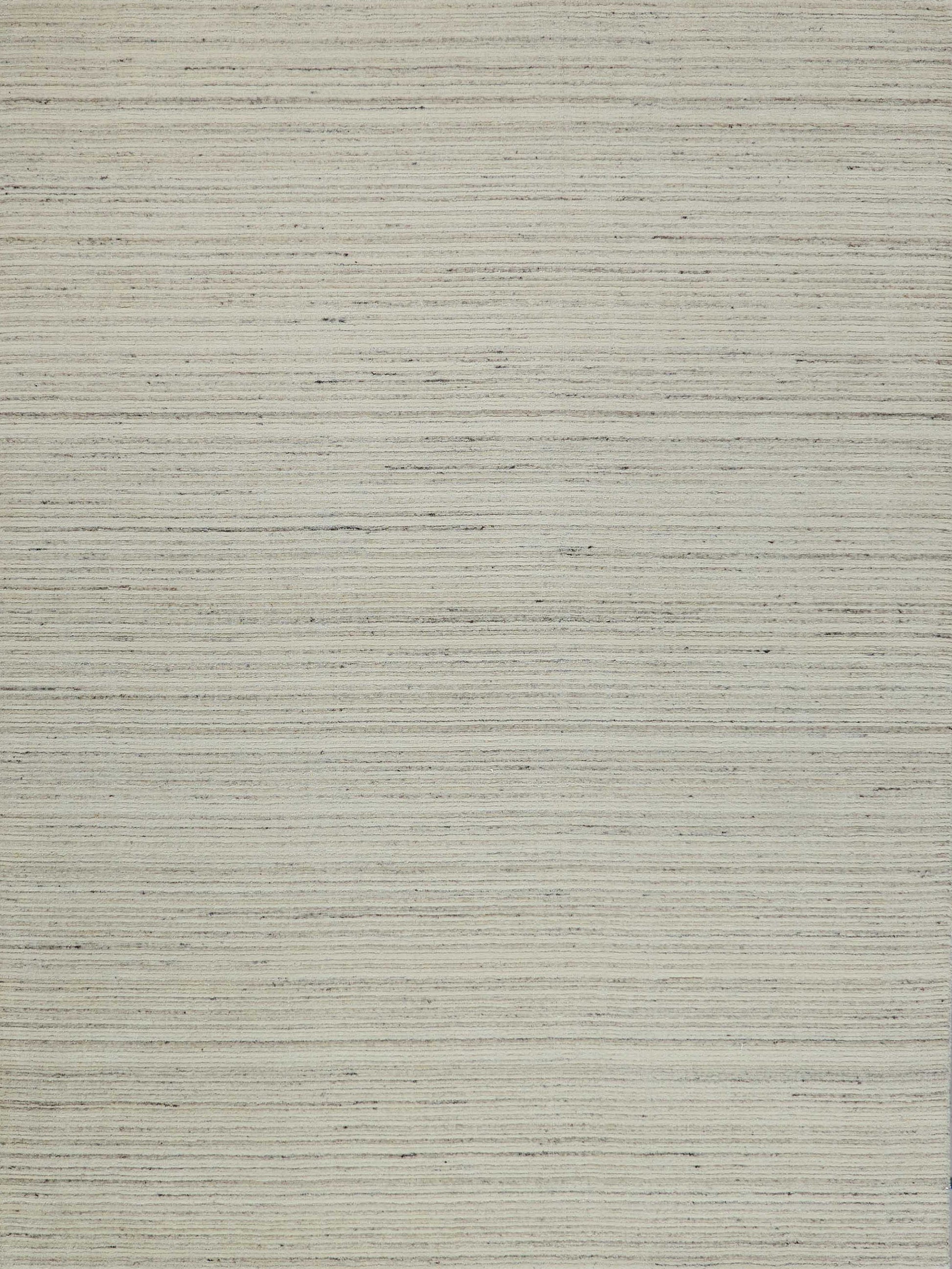 Indoor hand loomed rug in pale gray with subtle horizontal lines; 9' x 12'.