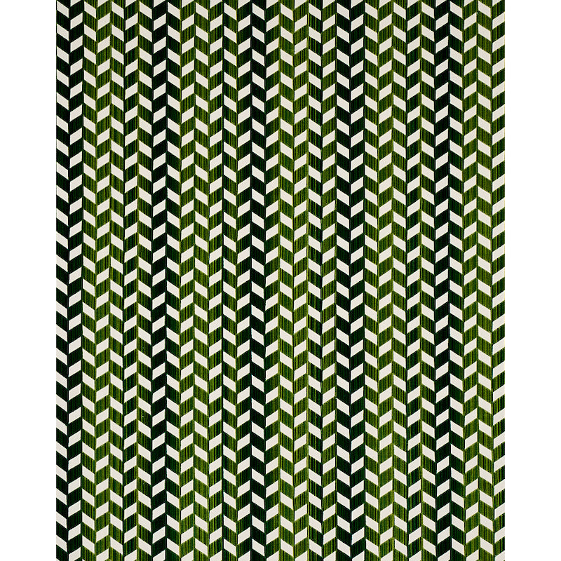 Green-toned chevron pattern with olive and dark-green zigzags repeating across a dark background.