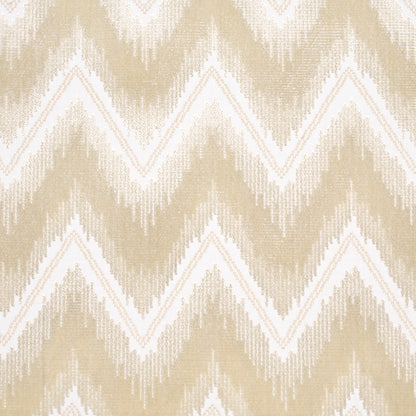 Beige and ivory chevron pattern woven fabric with zigzag motif across the surface.