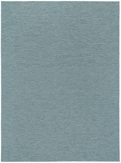 Blue-gray area rug with a subtle diamond quilt pattern and soft texture; ideal for living room or bedroom.