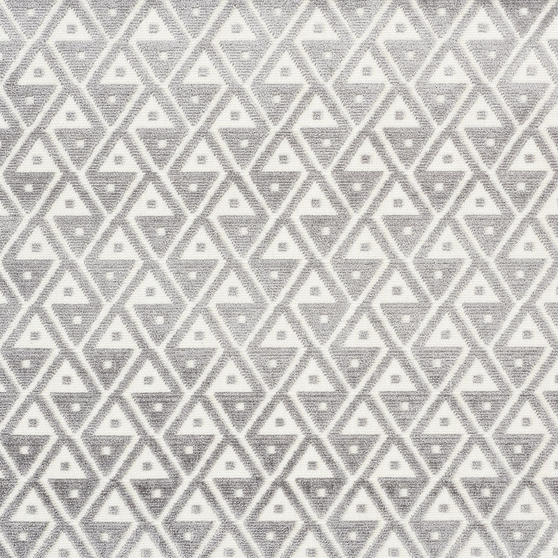 Grey & white woven fabric with repeating interlocking triangles forming a diamond grid.