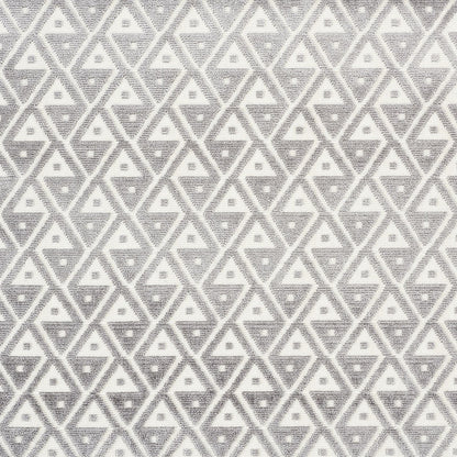 Grey & white woven fabric with repeating interlocking triangles forming a diamond grid.