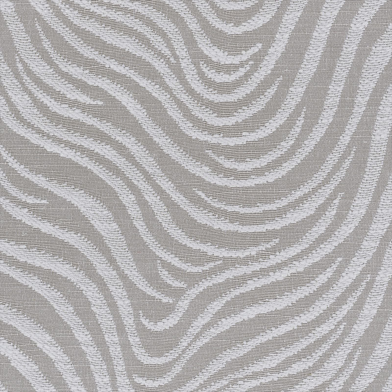 Beige woven fabric with white zebra-like wavy stripes; textured, contemporary rug or upholstery textile.
