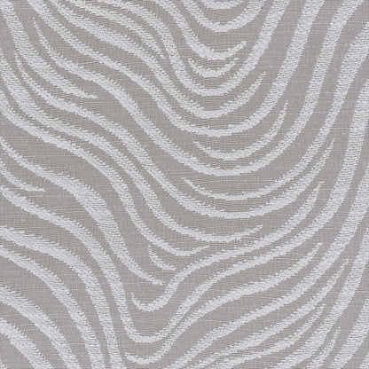 Beige woven fabric with white zebra-like wavy stripes; textured, contemporary rug or upholstery textile.