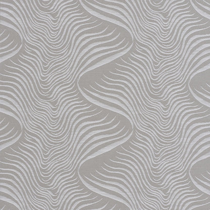 Taupe and cream zebra-style wavy stripe wallpaper with organic, flowing lines.