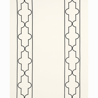 Cream wallpaper with black vertical borders featuring a connected rounded quatrefoil lattice on both sides.