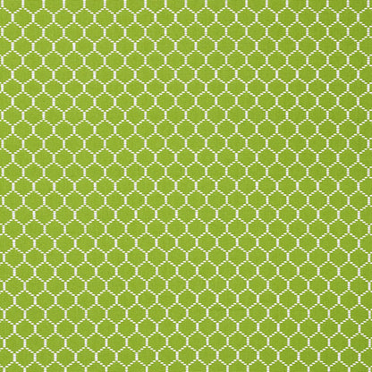 Olive-green fabric with a repeating white dotted circle lattice pattern.