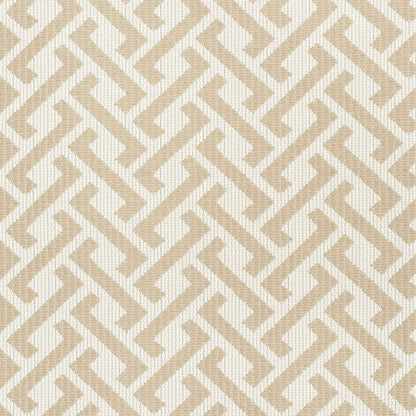 Beige and cream geometric lattice pattern with interlocking zigzag shapes, subtly textured wallpaper.