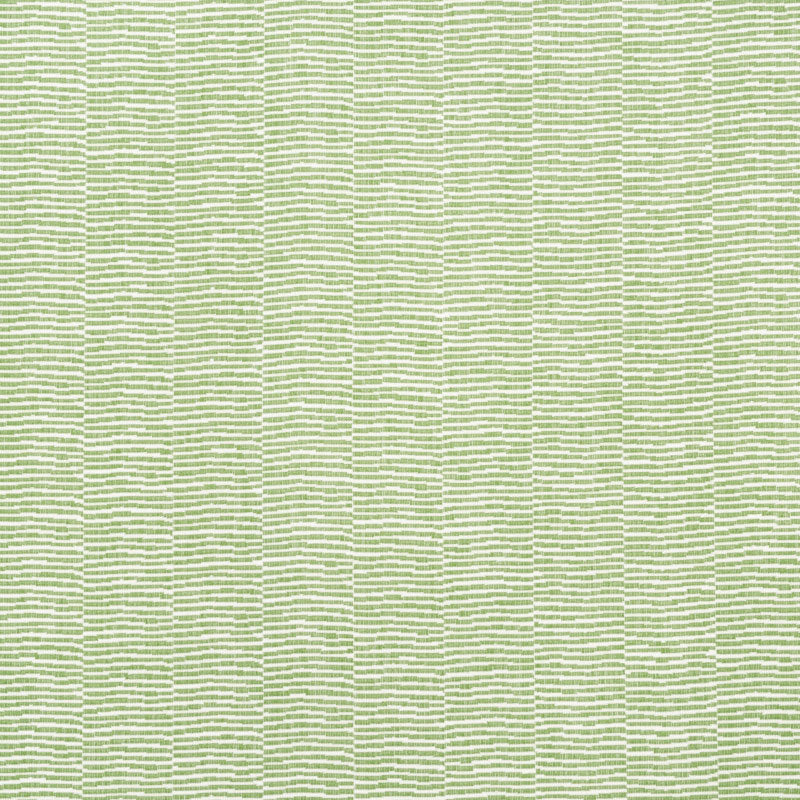 Light green textured fabric with fine white wavy horizontal stripes, linen-like upholstery or drapery material.