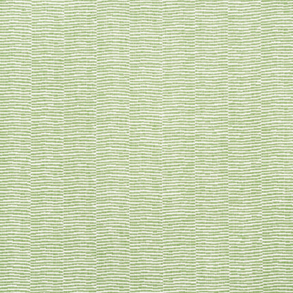 Light green textured fabric with fine white wavy horizontal stripes, linen-like upholstery or drapery material.