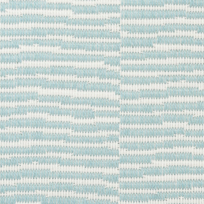 Light blue & white woven fabric with pale horizontal wavy stripes & a central seam.