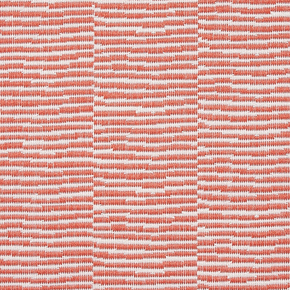 Coral and white woven fabric with wavy horizontal stripes; cozy textile for throws or cushions.