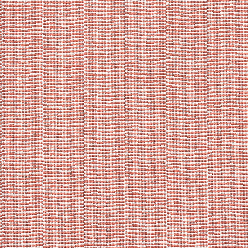 Coral-pink textured woven fabric with thin horizontal stripes and raised ridges; upholstery or apparel textile.