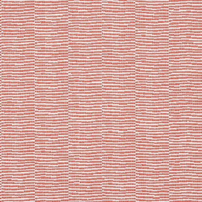 Coral-pink textured woven fabric with thin horizontal stripes and raised ridges; upholstery or apparel textile.