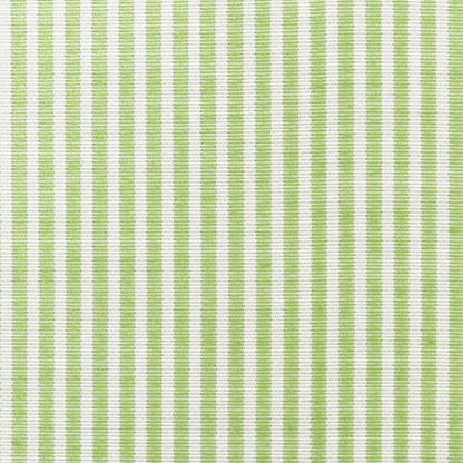 Close-up of lime green and white vertical striped woven fabric texture.