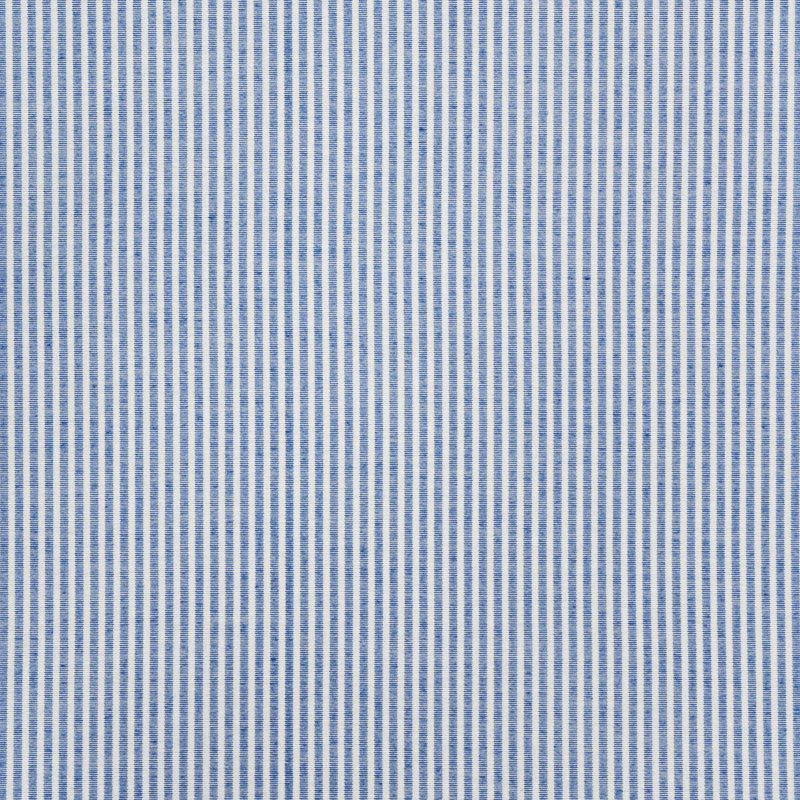 Blue and white vertical striped cotton fabric, crisp shirt material with a classic pinstripe pattern.