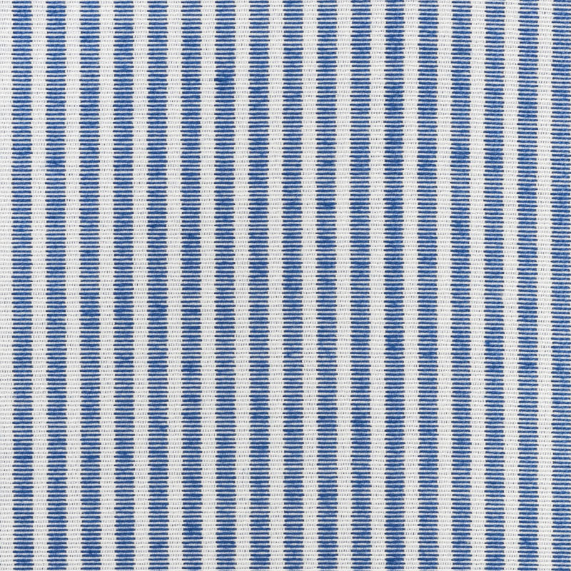 Blue and white vertical striped woven fabric; versatile for shirts or home decor.