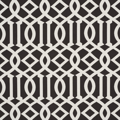 Cream interlocking lattice pattern on a dark brown background; geometric wallpaper/fabric design with diamonds and loops.