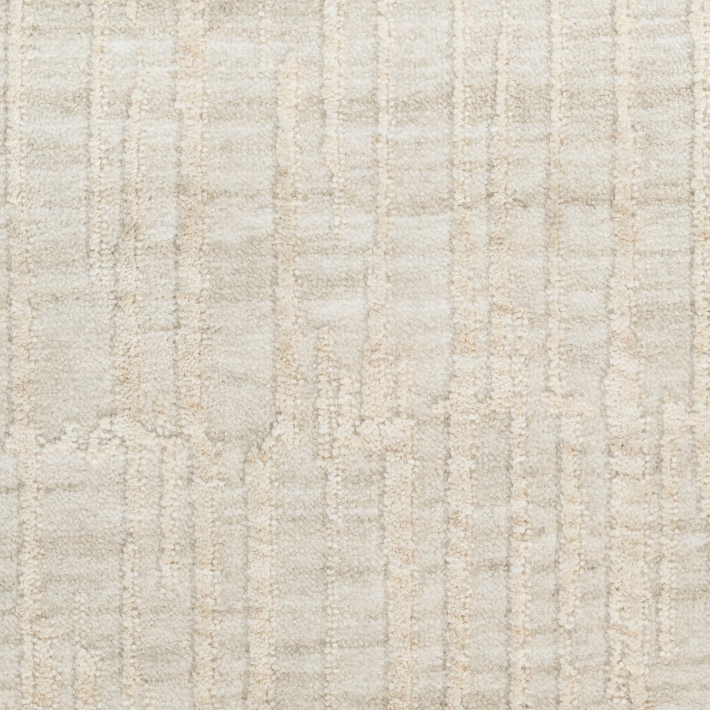 Beige textured area rug with cream & taupe linear geometric pattern; soft woven decor for living spaces.