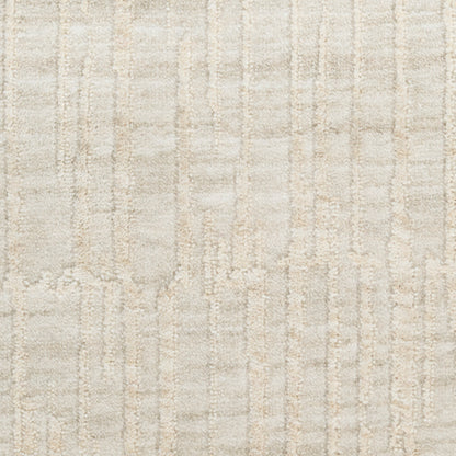 Beige textured area rug with cream & taupe linear geometric pattern; soft woven decor for living spaces.