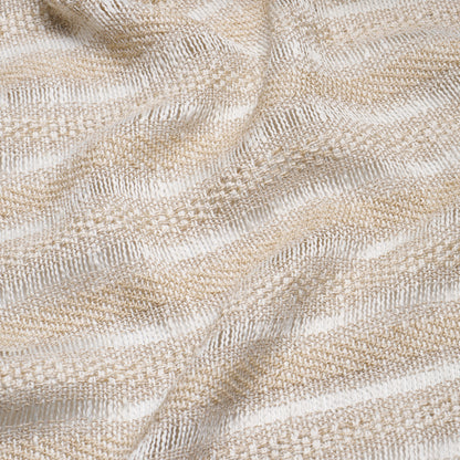 Beige and cream striped woven textile with a soft, textured surface, like a cozy throw.