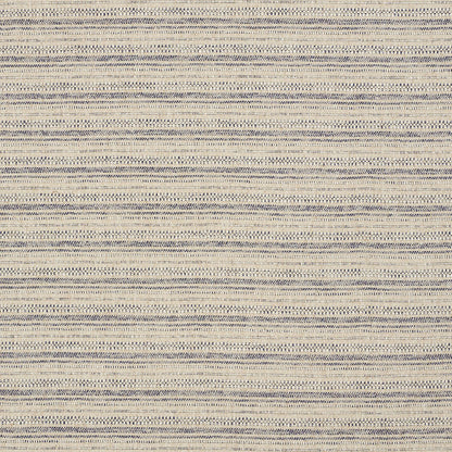 Beige woven fabric with slim navy blue horizontal stripes; textured rug or upholstery material.