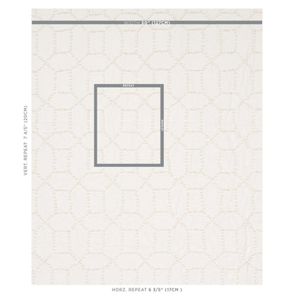 Cream quilted wallpaper with pale stitched lattice pattern and a centered gray square accent.