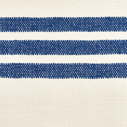 Cream canvas fabric with three thick navy blue horizontal stripes