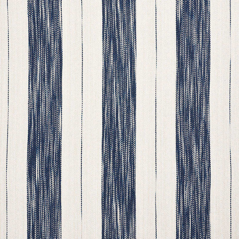 Cream woven fabric with bold navy vertical stripes and textured weave.
