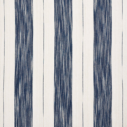 Cream woven fabric with bold navy vertical stripes and textured weave.
