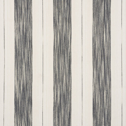 Beige woven fabric with three dark blue vertical striped panels, textured pattern for upholstery or drapery.