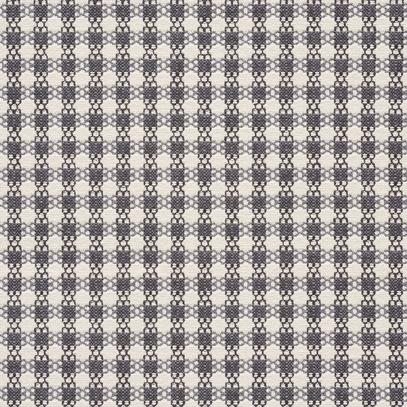 Black and white woven fabric with tiny diamond-grid check pattern; neutral, versatile textile for upholstery or apparel.