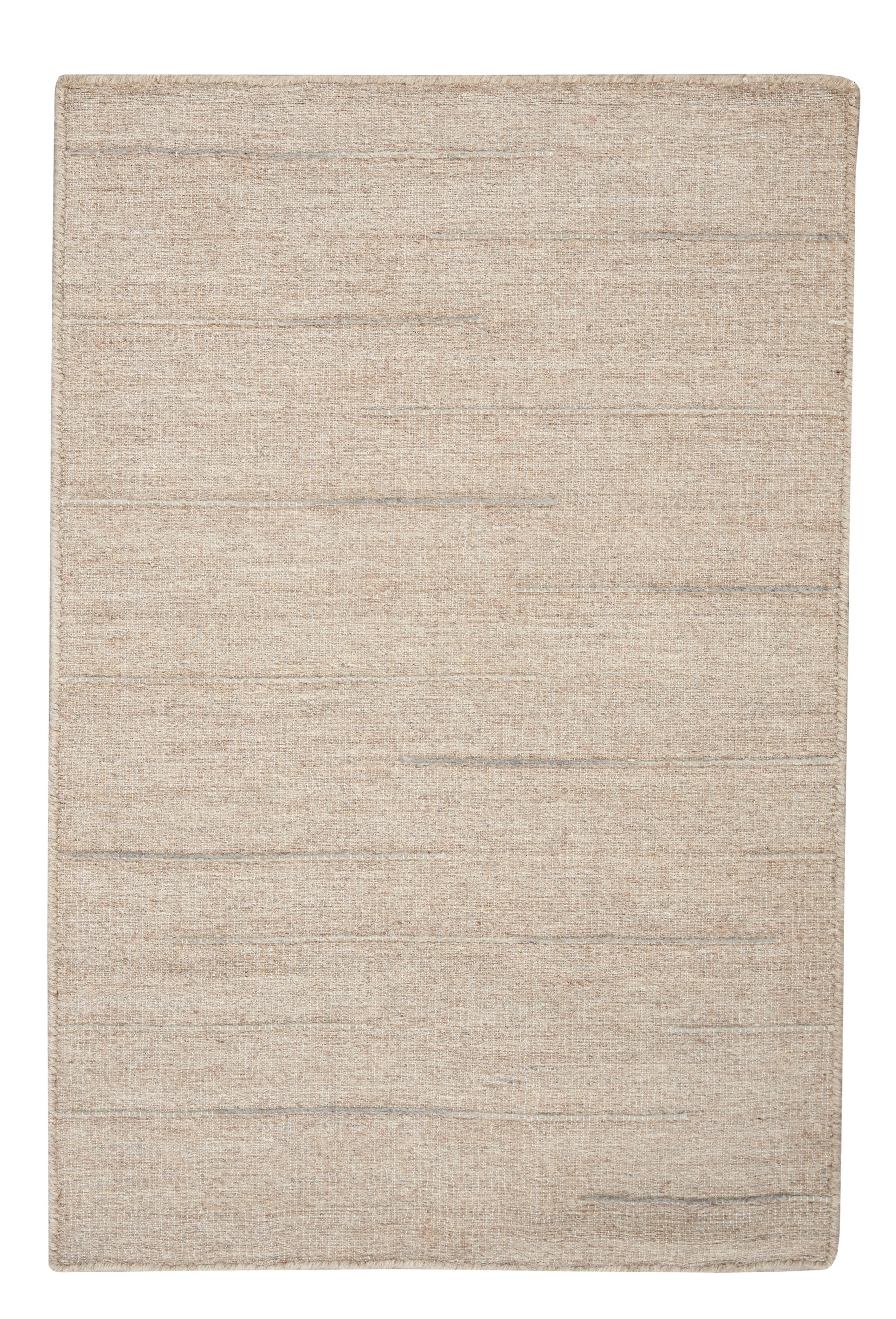 Beige woven rectangular rug with subtle horizontal stripes; natural jute-like texture for neutral living spaces.