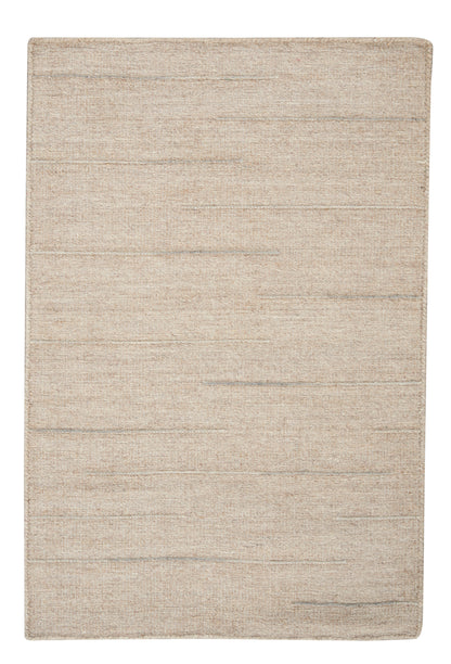 Beige woven rectangular rug with subtle horizontal stripes; natural jute-like texture for neutral living spaces.