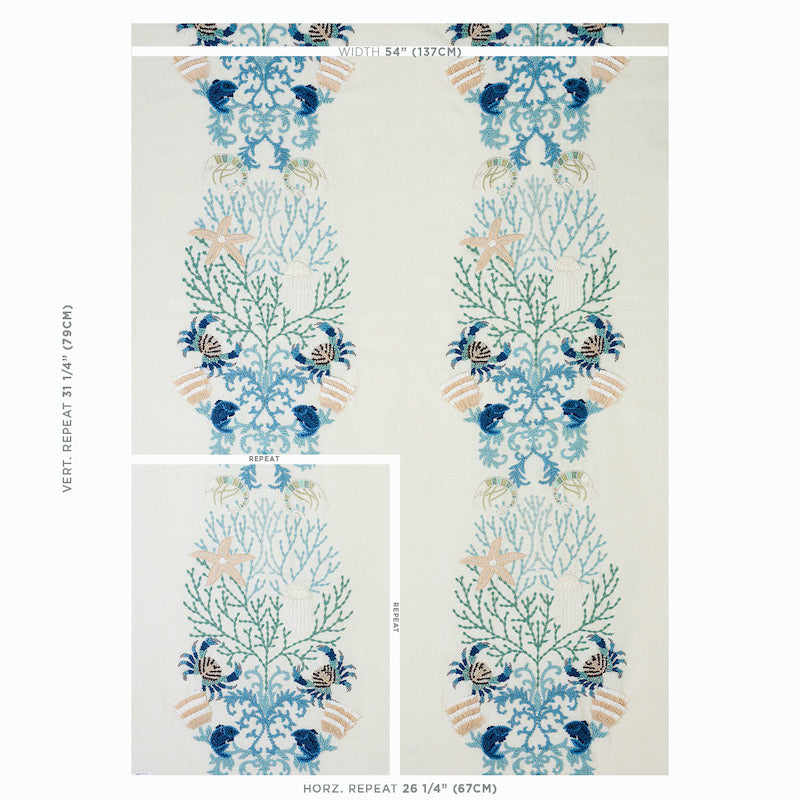 SCHUMACHER FABRIC  EXQUISITE EMBROIDERIES UNDER THE SEA   SEAFOAM   - 73551