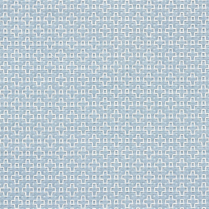 Light blue fabric with a repeating white plus-shaped geometric pattern.