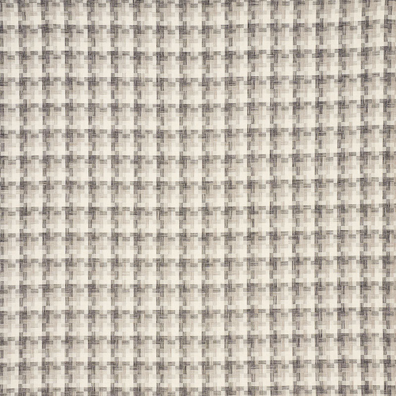 Charcoal boro plaid woven fabric with a small check pattern; versatile for upholstery or apparel.
